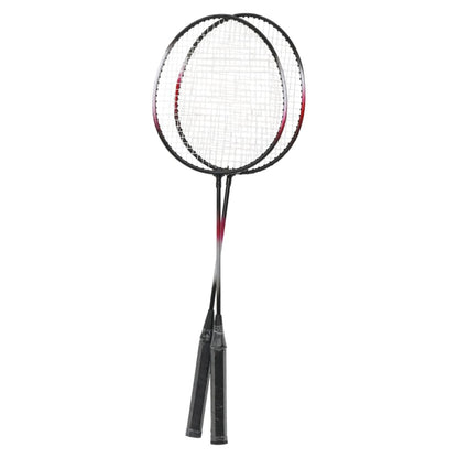 The badminton rackets featuring black frames and handles with a red gradient detail