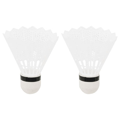 The badminton set shuttlecocks with white nylon skirts and grey rounded bases