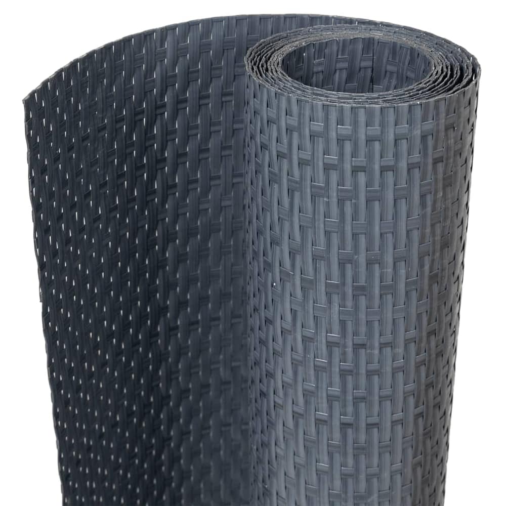 Close up of the woven texture of the anthracite poly rattan balcony screen rolled up