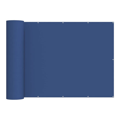 The blue fabric privacy screen is rolled up on the left side