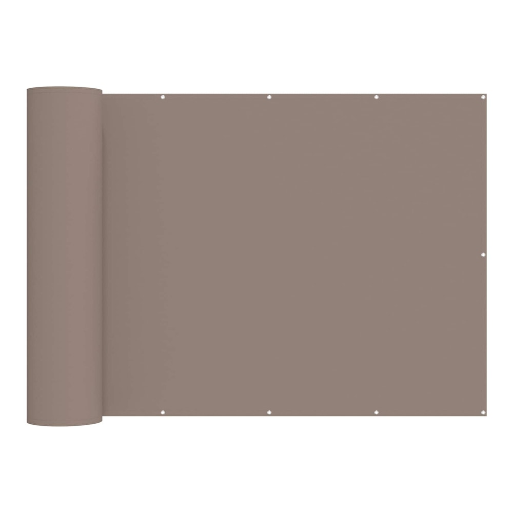 The taupe balcony privacy screen rolled up on one side