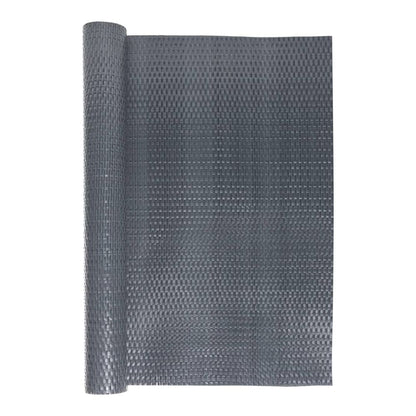The anthracite balcony screen shown from the front with one end still tightly rolled up