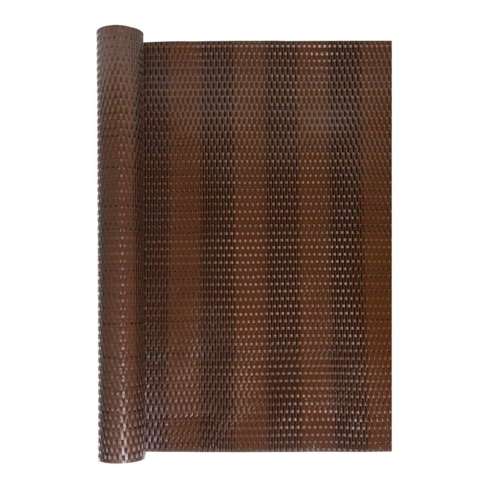 The brown and black poly rattan balcony screen material rolled up showing texture