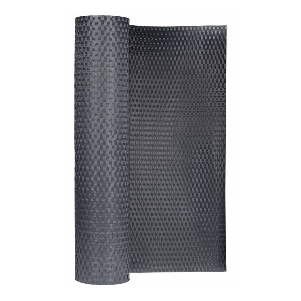 A roll of dark grey poly rattan balcony screen showing the woven texture
