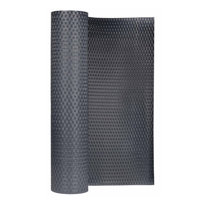 A roll of dark grey poly rattan balcony screen showing the woven texture