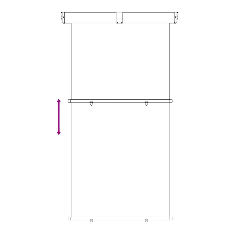 Diagram showing the balcony side awning extended with an arrow indicating its adjustable height