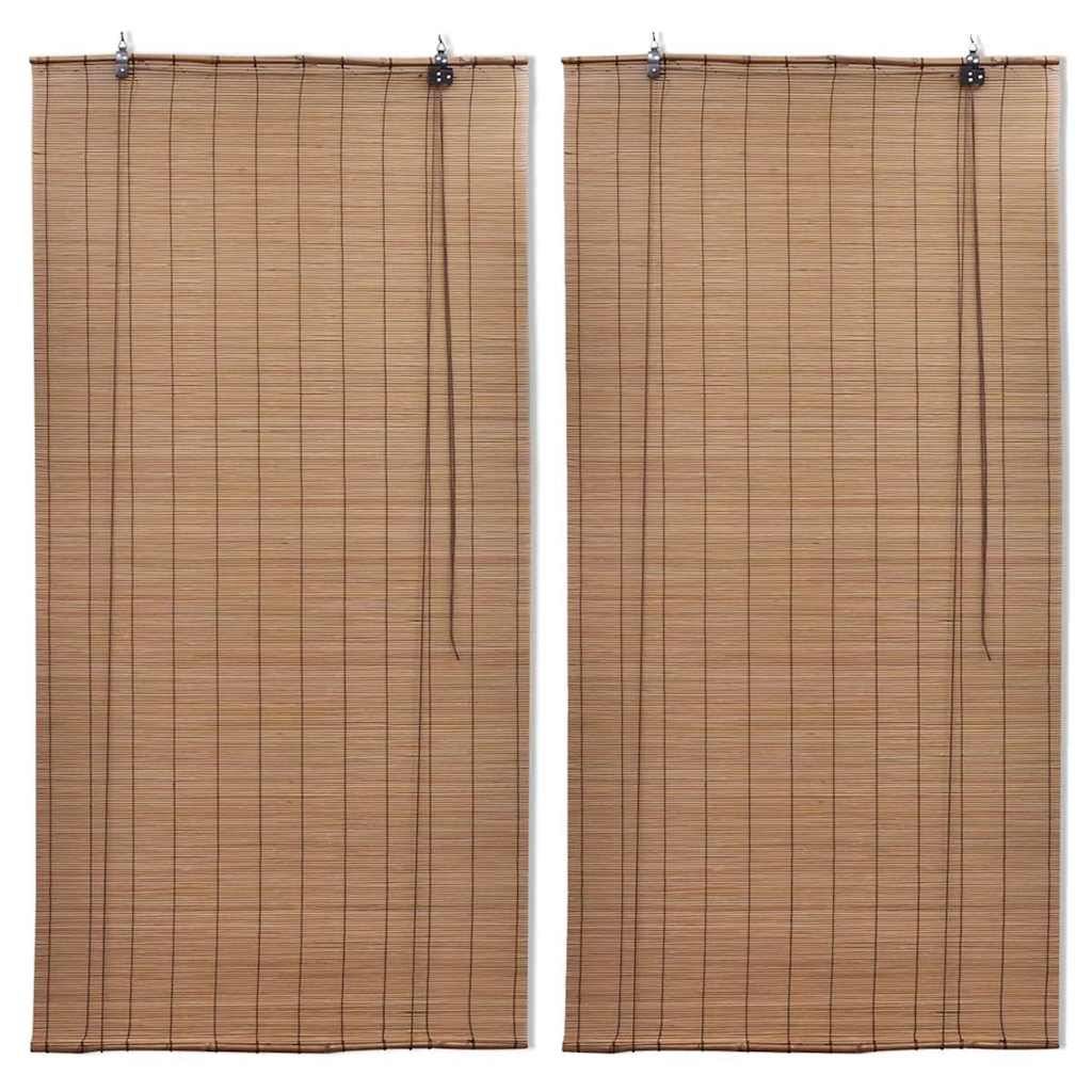 vidaXL Bamboo Roller Blinds 2 pcs Brown, two blinds hanging side by side
