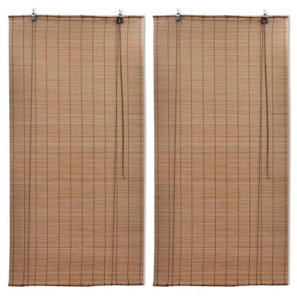 vidaXL Bamboo Roller Blinds 2 pcs Brown, two blinds hanging side by side
