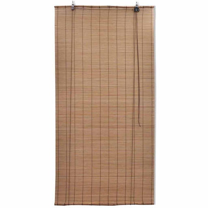 A single bamboo roller blind hanging against a white background