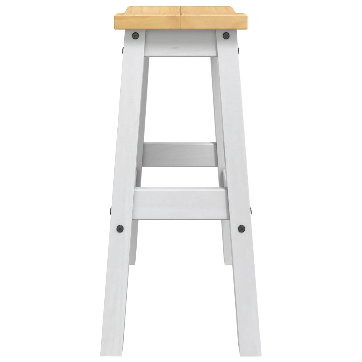 The back view of a white and honey wax bar stool