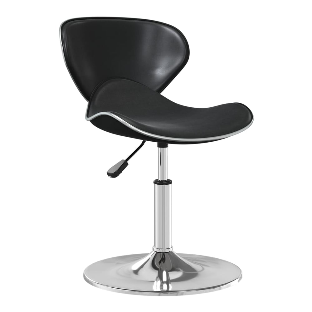 Black faux leather bar stool with a chrome base and adjustable height lever