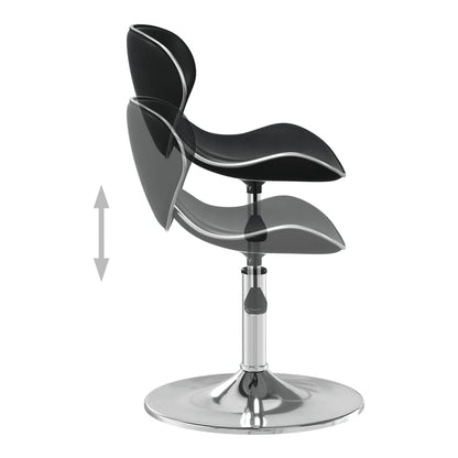 Black faux leather bar stool showing height adjustment with arrows