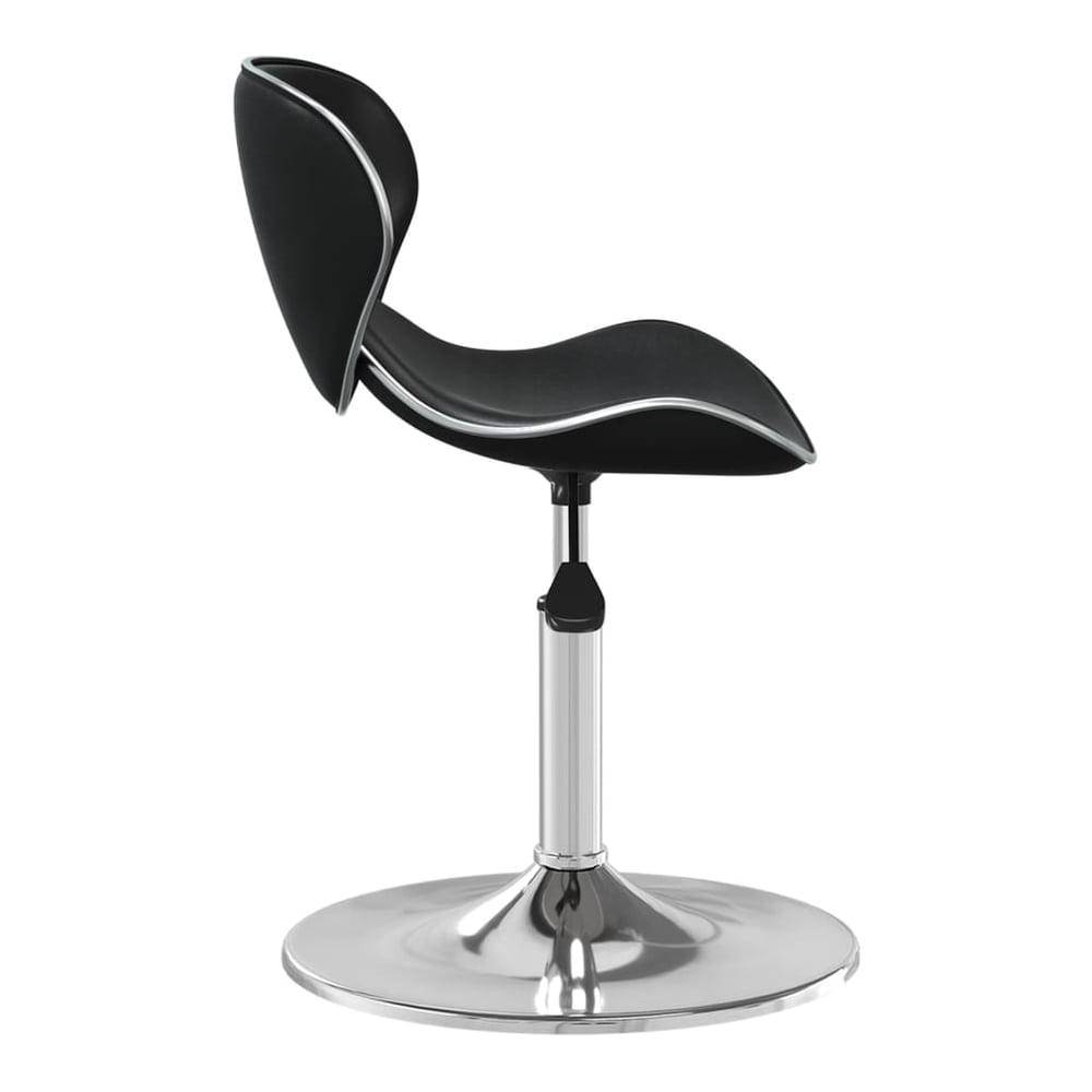 Side profile of the black faux leather bar stool on a chrome circular base