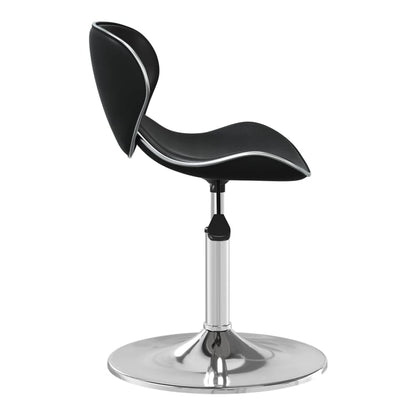 Side profile of the black faux leather bar stool on a chrome circular base