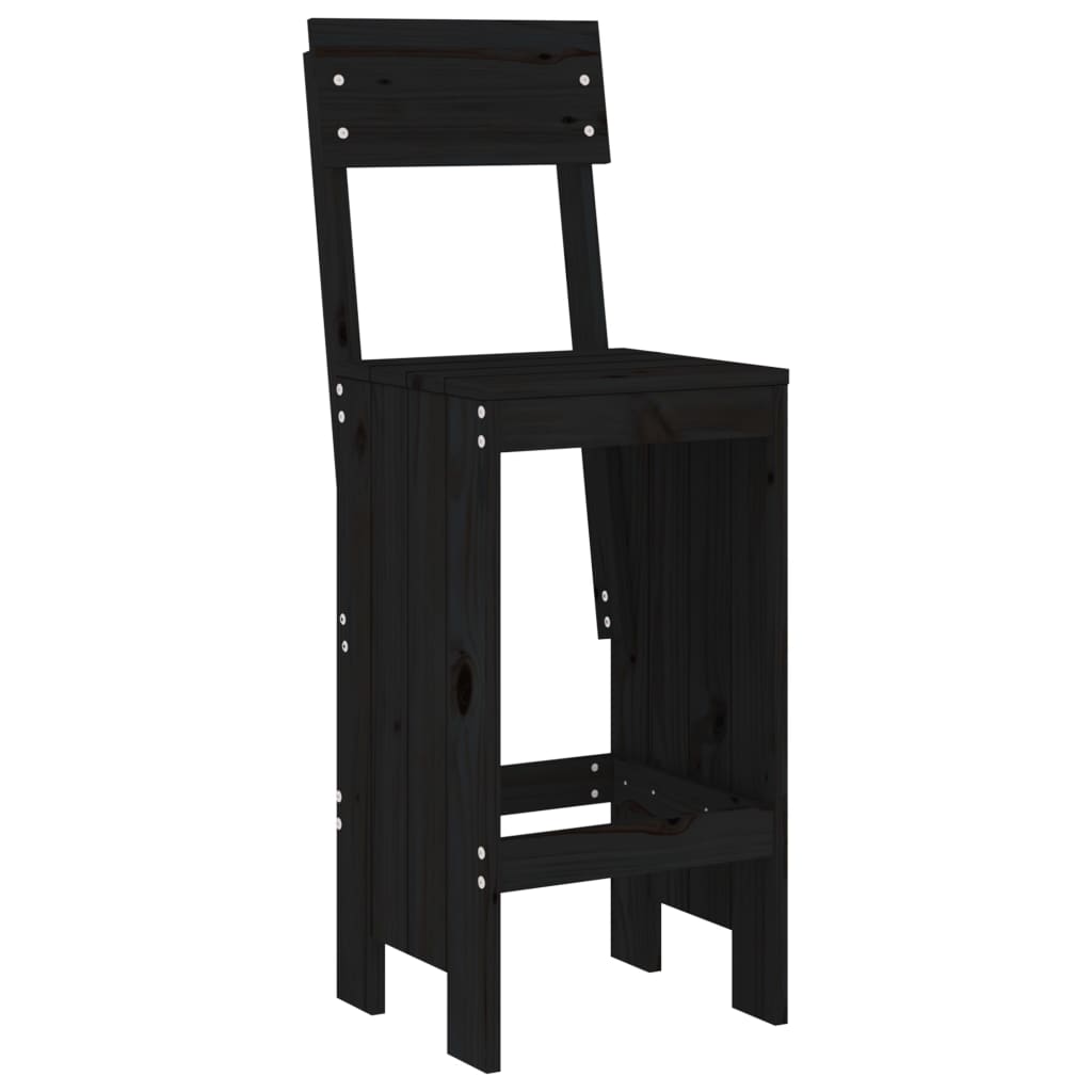A single black wooden bar stool shown from a three-quarter angle