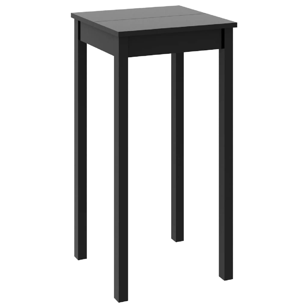This black bar table has a square top and four straight legs