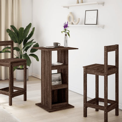 The bar table with storage is shown in a room with two bar stools