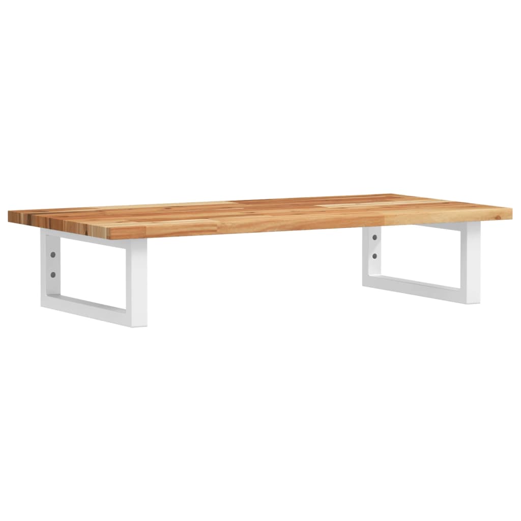 Wall mounted basin shelf with a solid wood top and white steel brackets, shown without the basin