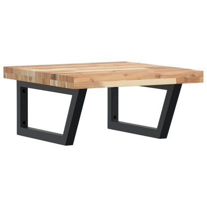 Wall mounted shelf unit with a solid wood top and black metal brackets