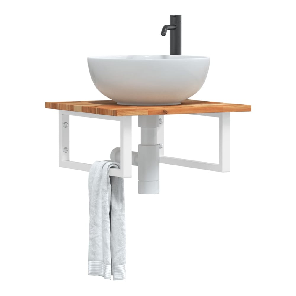 vidaXL Basin Shelf Wall Mounted Steel and Solid Wood Acacia, a wall mounted shelf with a basin and towel hanging below