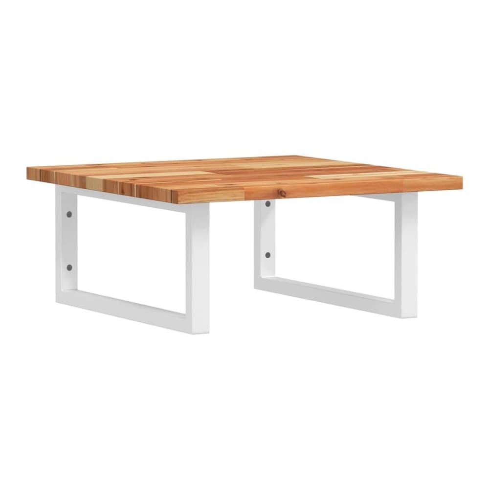 The wall mounted shelf unit with a solid wood top and white metal brackets