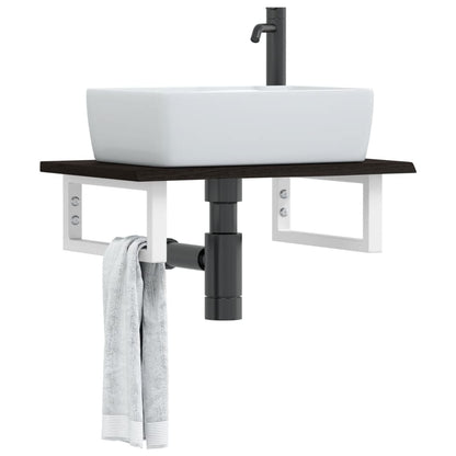 vidaXL Basin Shelf Wall Mounted Steel and Solid Wood Oak with a white basin and grey towel