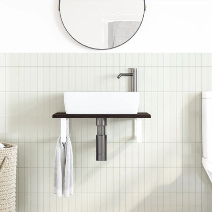 The wall mounted basin shelf unit in a bathroom setting with a tiled wall