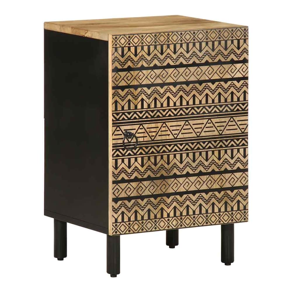 vidaXL Bathroom Cabinet Solid Wood Mango with decorative patterned front and black sides