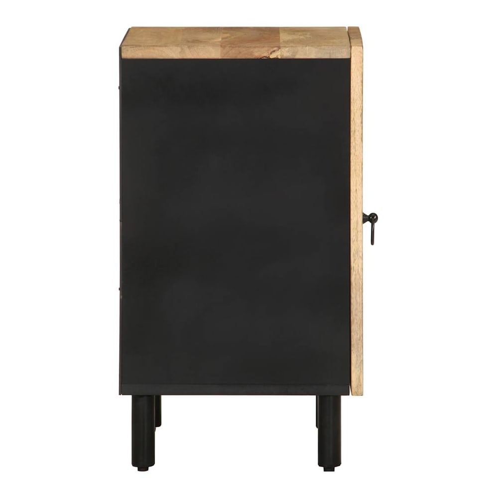 Side view of the solid wood mango bathroom cabinet with black sides