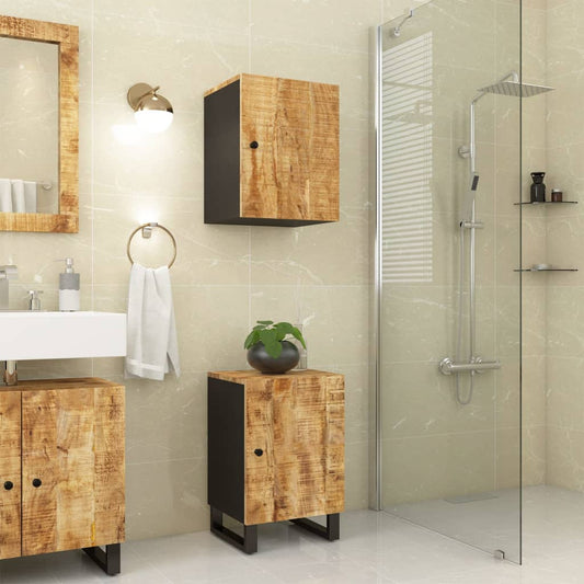 vidaXL Bathroom Cabinet Solid Wood Mango in a modern bathroom setting with a sink and shower