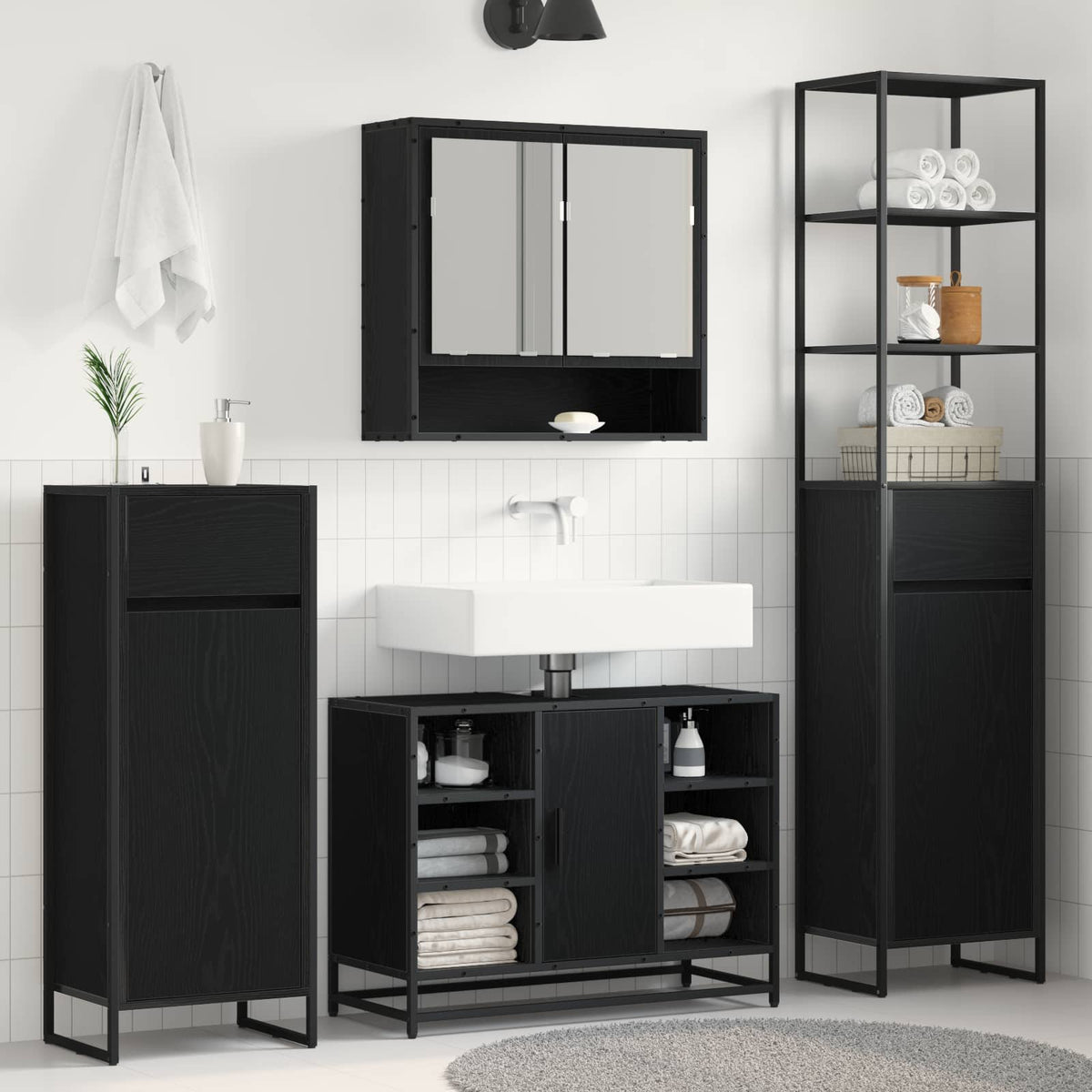 Bathroom Cabinet Engineered Wood Black oak