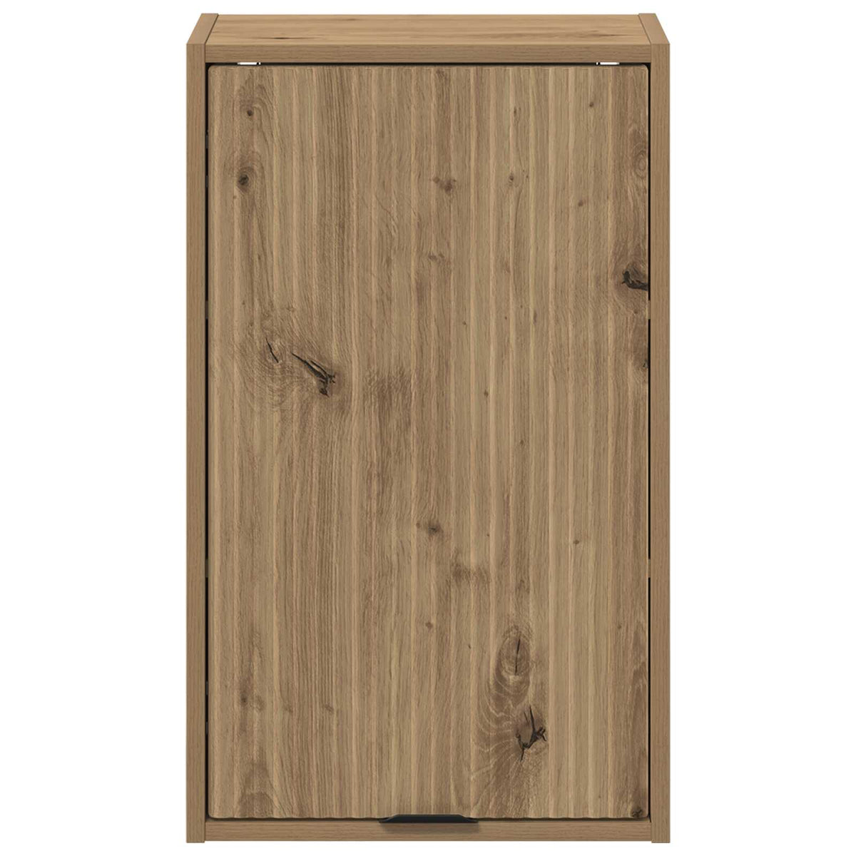 A close up of the wooden door of the bathroom vanity unit