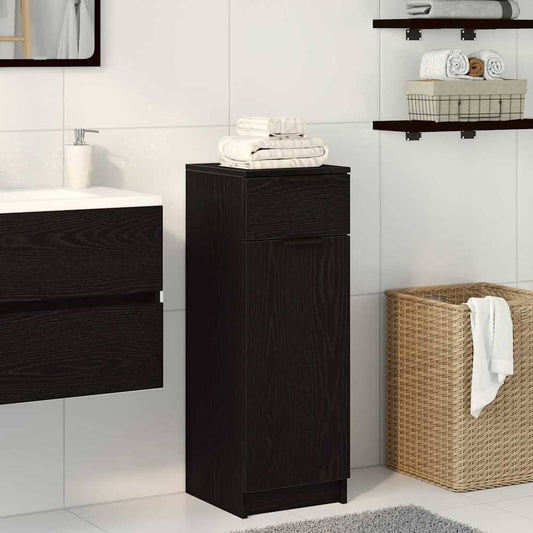 vidaXL Bathroom Cabinet Black oak Engineered wood in a bathroom setting with towels on top