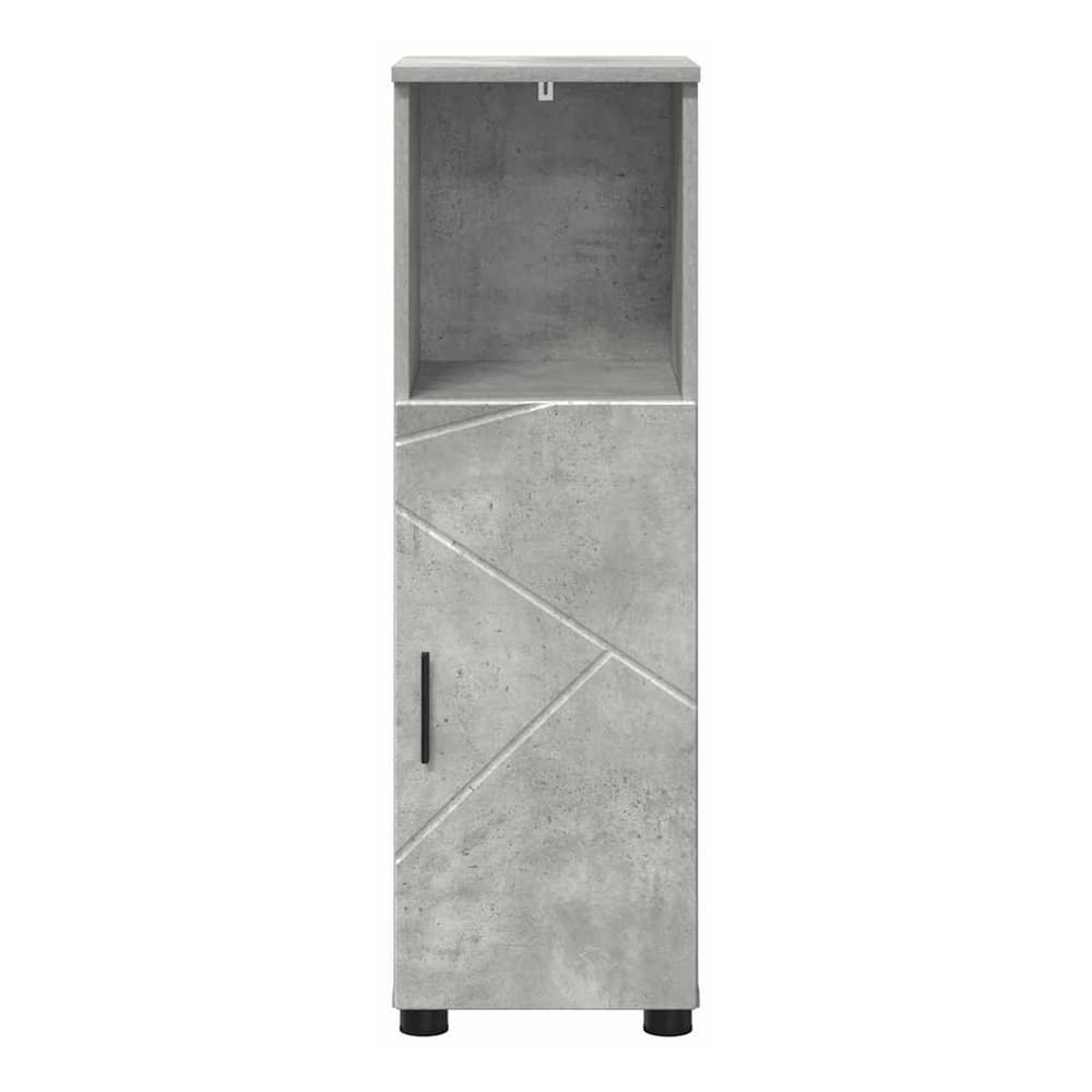 Concrete grey bathroom vanity unit with a single door and open top section