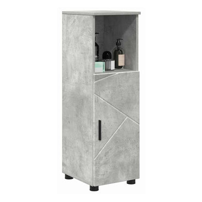 Freestanding bathroom cabinet with a concrete grey finish and a single door