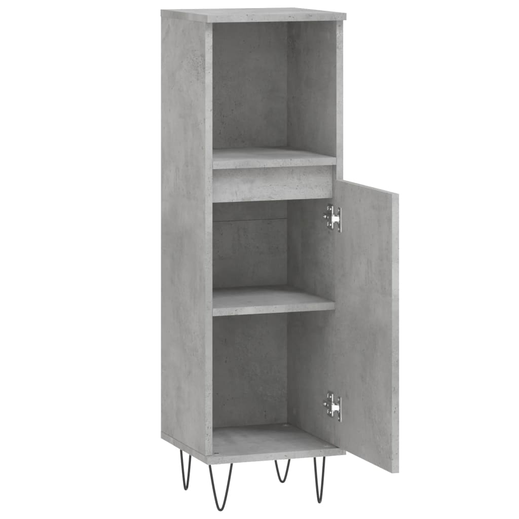 The tall cabinet with its door open, revealing internal shelves