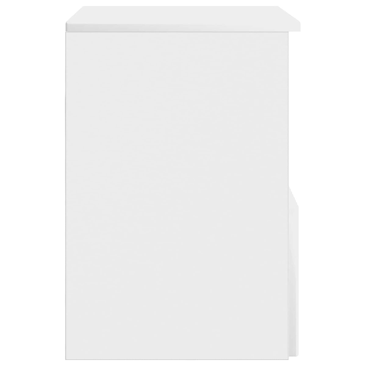 The bathroom vanity unit viewed from the side showing the plain white panel