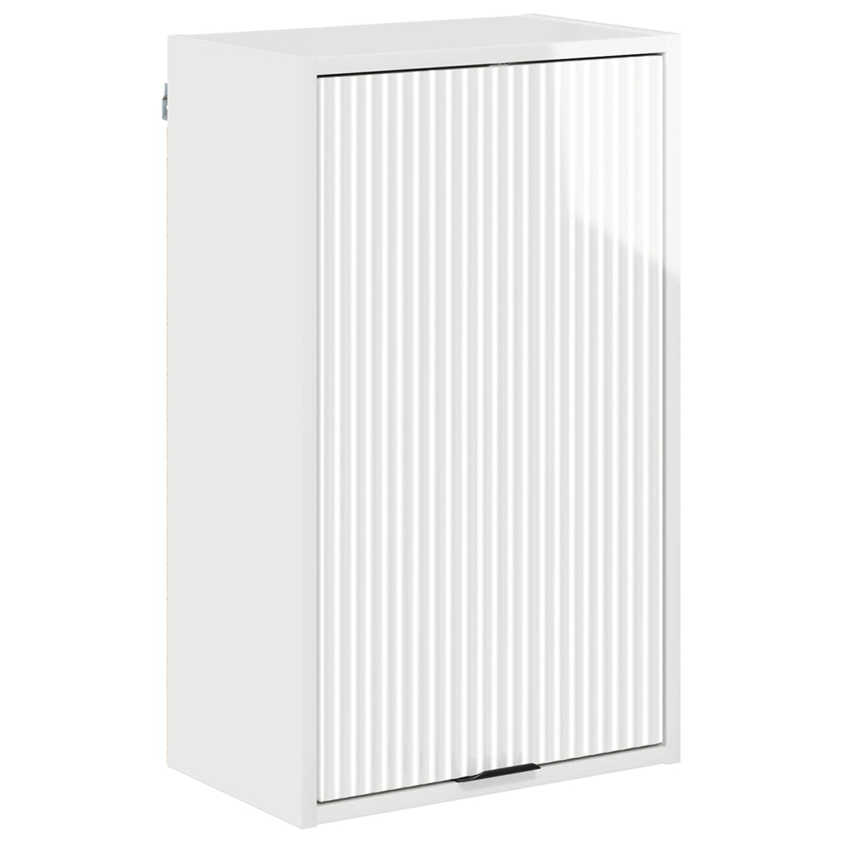 The bathroom vanity unit with a closed door featuring a ribbed texture