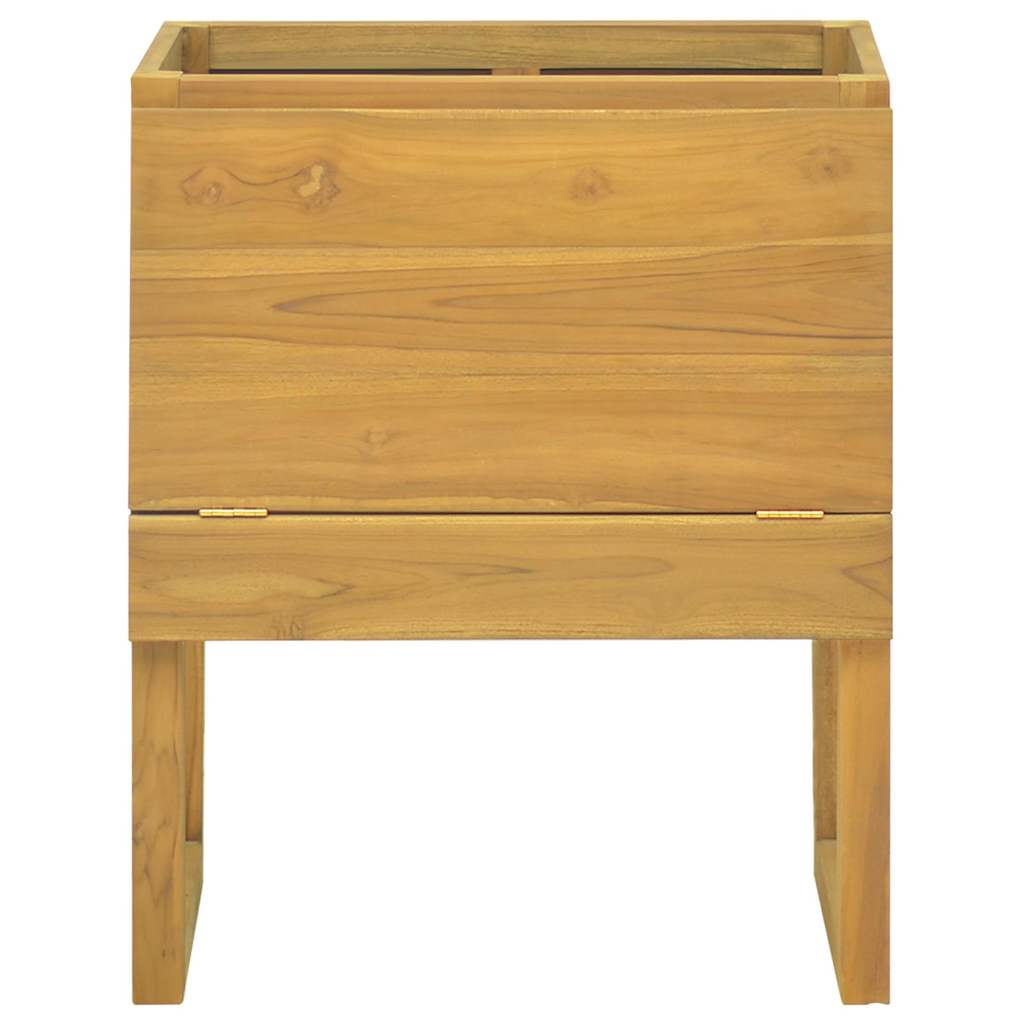 A front view of the solid teak wood bathroom cabinet standing on four legs
