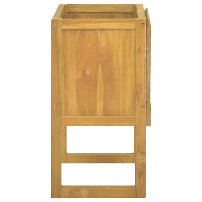 Side view of the solid teak wood bathroom cabinet, showing its construction and legs