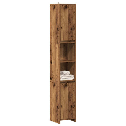 vidaXL Bathroom Cabinet Old Wood Engineered Wood tall freestanding unit with shelves and a cupboard