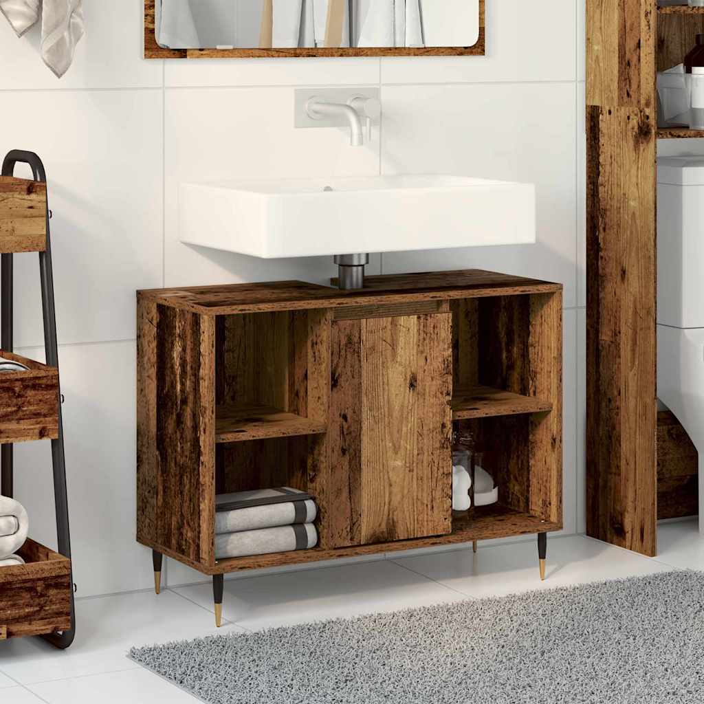 vidaXL Bathroom Cabinet Old Wood Engineered Wood in a bathroom setting with a sink above