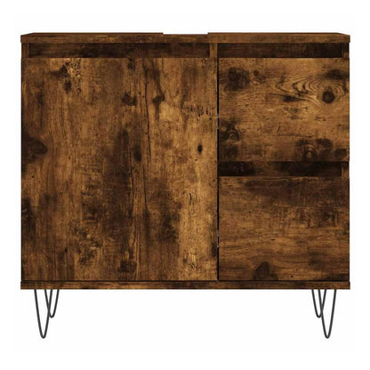 The bathroom cabinet from the front showing doors and drawers