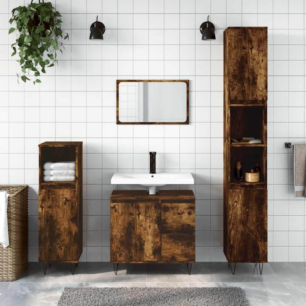 vidaXL Bathroom Cabinet Smoked Oak Engineered Wood in a bathroom setting