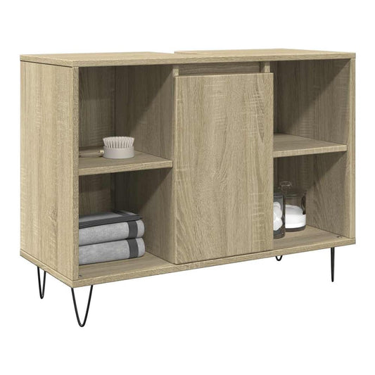 vidaXL Bathroom Cabinet Sonoma Oak Engineered Wood with sliding door and shelves