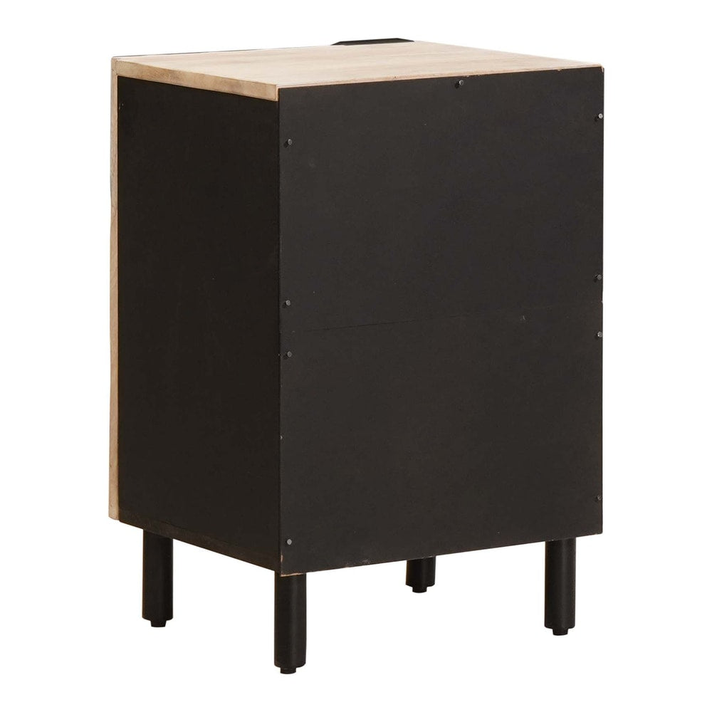 The bathroom cabinet from the back, showing the black back panel