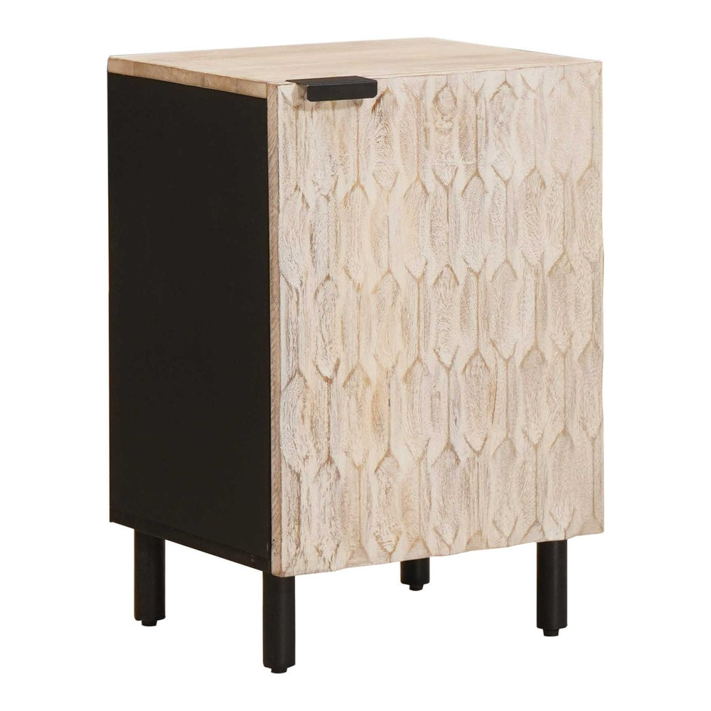 vidaXL Bathroom Cabinet White Solid Mango Wood, a small cabinet with a textured front and black sides
