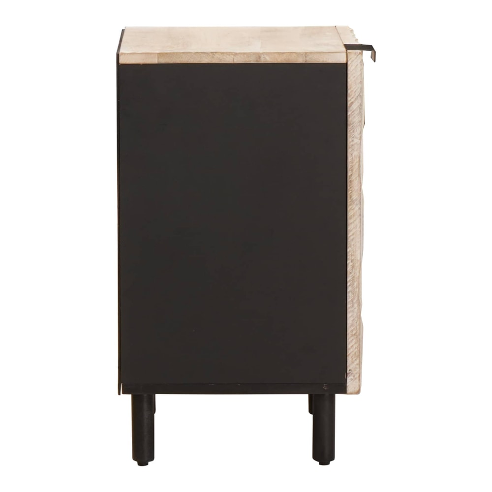 The bathroom cabinet from the side, showing the black side panel