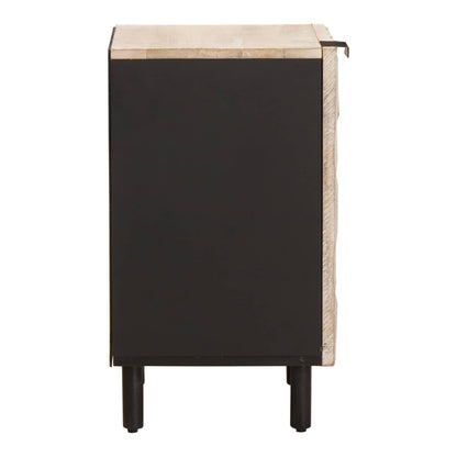 The bathroom cabinet from the side, showing the black side panel