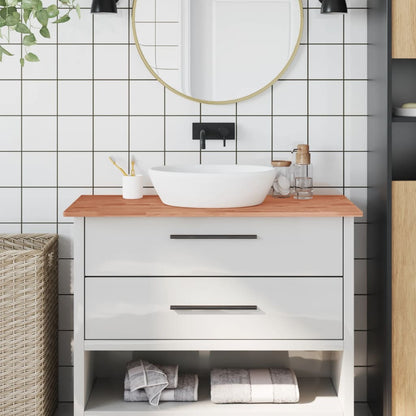 vidaXL Bathroom Countertop 100x60x1,5 cm Solid Wood Beech shown installed in a bathroom vanity unit